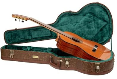 Crossrock Designer Serie - Universeller Holzkoffer für 4/4 Klassikgitarren - Sicherheitsschloss, Metallfüße, Ablageplatz - Blütenbraun (CRW530CBQ)