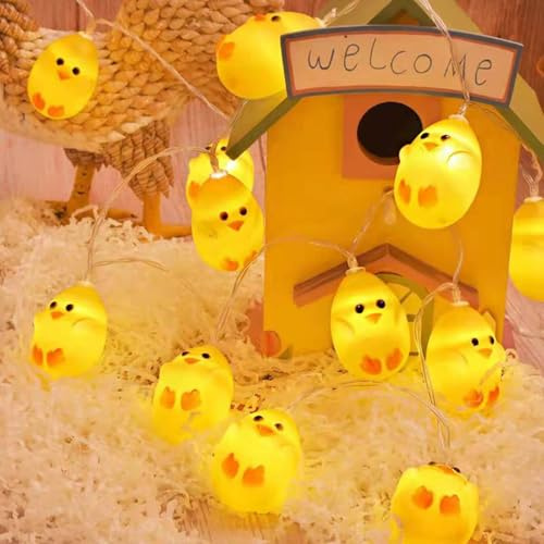 LED Lichterkette， Ostern Lichterketten,2M10 LED Kleines gelbes Huhn Lichterketten für Ostern Dekoration, Garten, Terrasse,Hochzeit, Party
