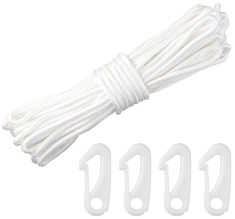 Duronge 15 m vit flagga rep, nylon flagga rep, rep, 4 st flaggstolpsklämmor, för flaggstänger, camping, klädstreck, segling
