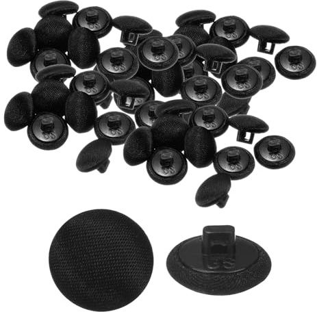 QUARKZMAN 50pcs Botones de Satén de 0.5 (12.5mm) Cubiertos de Satén Redondos Suaves con Vástago Botones de Tela para Vestido de Novia Blusa Trajes DIY, Negro