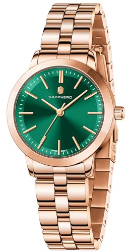 SAPPHERO Armbanduhr Damen Analog Quarz Damenuhr mit Edelstahlarmband 30mm Gehäusegröße Kristall Dekoration 5ATM Wasserdicht Uhr Geschenk für Damen Erhältlich aus Mehrfarbig