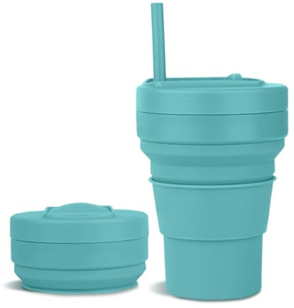 Tazas plegables para viajes Taza de silicona plegable de 350 ml con pajita taza de café reutilizable a prueba de fugas