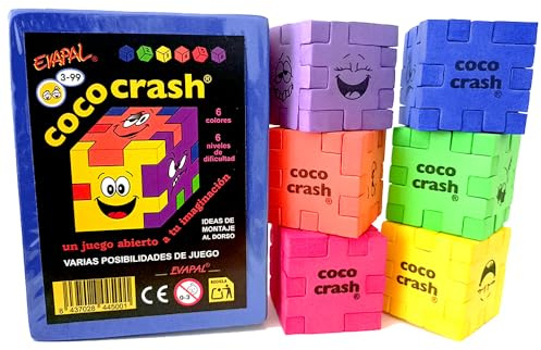 COCOCRASH - Set de 6 Puzzles 3D Cubo de Goma EVA, 6 Niveles de Dificultad, Juego de Ingenio y Desafío Mental, Coco-Crash, el Original de EVAPAL, Nueva versión 2025