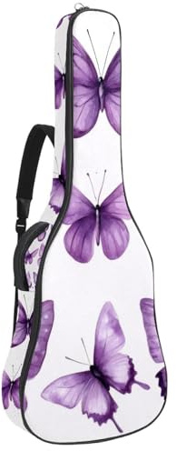 Gepolsterte Gitarrentasche für Akustikgitarre mit violetten Schmetterlingen auf weißem Hintergrund, für E-Gitarre, Bass, Konzertgitarre, Aquarellfarben, Mehrfarbig 04, 42.9x16.9x4.7 in, Lässiger