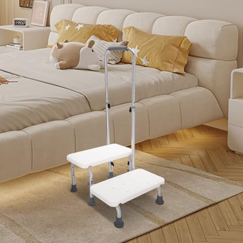 Marchepied pour baignoire avec poignée - 2 marches d'escalier - Charge maximale : 100 kg - Hauteur de poignée réglable - Pour personnes âgées et handicapées - Blanc