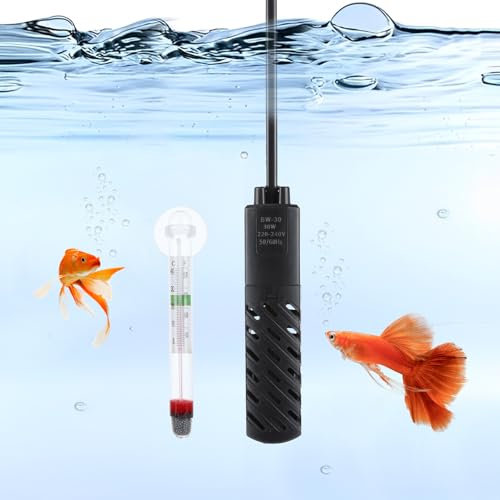 Small Aquarium Heater, 30W Fish Tank Heater with External Temperature Controller, Submersible Aquarium Heaters with 1x Suction Cup Water Thermometer for 15L Fish Tank (Range: 20°C-34°C/68℉-93℉)