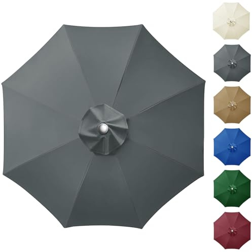 NAKIHOUSE Parasol Replacement Cover 3 m 8 Struts Patio Umbrella Canopy Fabric Cover Garden Umbrella Replacement Canopy Parasol Cover for Yard, Garden, Beach, Pool, Grey
