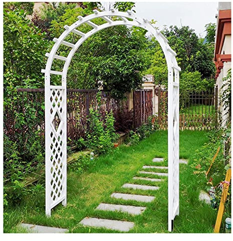 Arco da giardino in legno per matrimoni all'aperto, graticcio, pergolato, decorazione, cerimonia, baldacchino, decorazione per feste, prato, supporto per piante rampicanti (bianco, 1,4 m x 2,4 m)