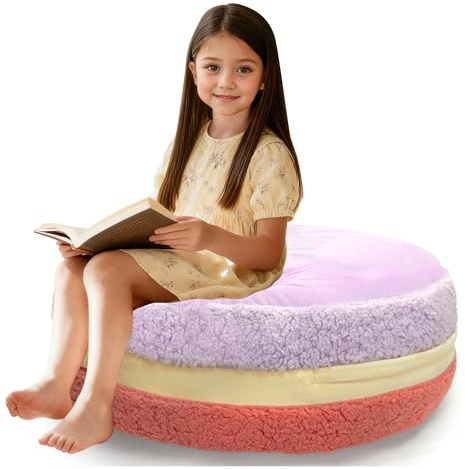 LAHAQIQI Macaron Shaped Bean Bag Chair Cushion with Filling Included, Footstool for Kids Teens Adults, Plush Sherpa Pouf Ottoman