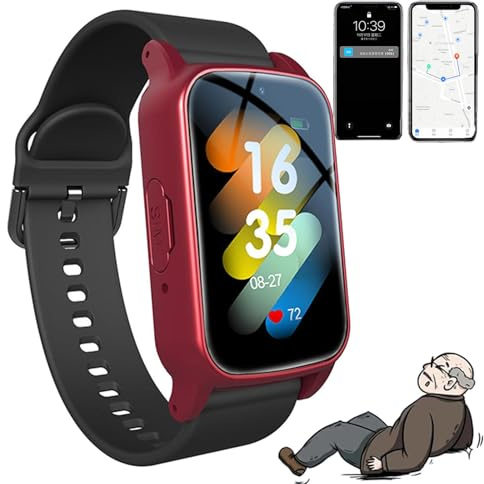 ZZwansuGE Orologio Anticaduta per Anziani con GPS | Pulsante SOS | Telefono HD | Monitoraggio della Salute | Risposta Automatica, Promemoria di Caduta, per Pazienti Affetti da Alzheimer E Demenza Red