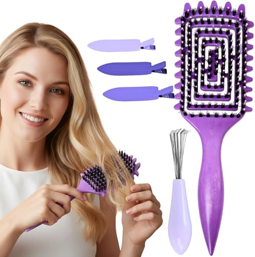 Lockenbürste Wildschweinborsten Haarbürste Lockenkamm Detangler Bürste mit Reinigungskrallen Kamm für Locken Zum Kämmen und Formen von Männer & Frauenlocken, Reduziert Ziehen und Locken Trennung