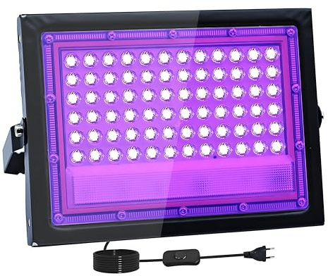 Tkdaksy 50W svart ljus LED, IP66 vattentät UV-svart ljusprojektor, 395–400 nm svart ljusprojektor med strömbrytare för glödande fest, halloween, kroppsmålning, bar, akvarium