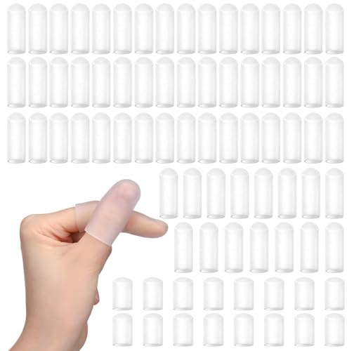 Unittype 70 Pcs Gel Finger Cots Silicone Finger Sleeves Thumb Protector Rubber Fingertip Protector Fingers Cover for Fingers Cracking Arthritis Calluses Blisters Hand Protect Nail Tips Guard, 2 Sizes