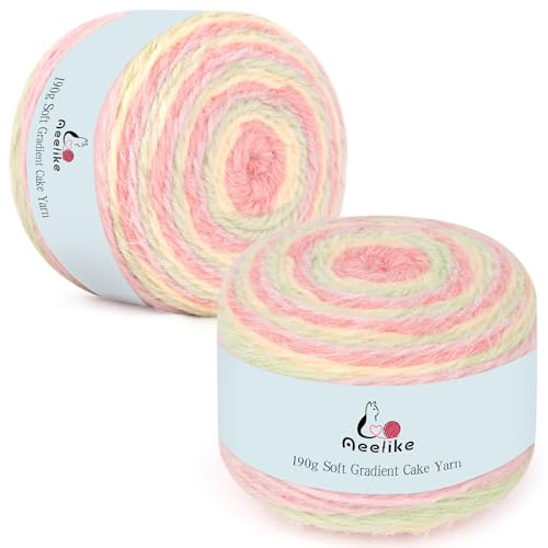 Aeelike 380g Farbverlauf Garn, 800m Wolle Farbverlauf zum Stricken und Häkeln, Weiche Baumwollgarn Langfloriges, Macarons Acrylic Häkelwolle für DIY, Schal, Pullover, Decken