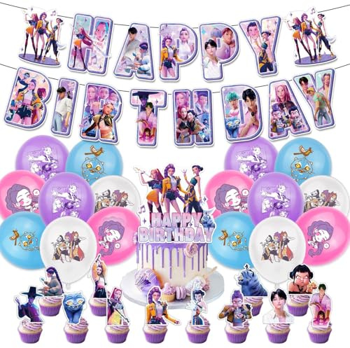 42pcs Set Decorazioni Compleanno, Kit Festa con Palloncini, Striscione Buon Compleanno, Topper per Torta e Cupcake, Addobbi per Feste Bambini e Adulti