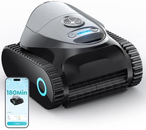 C1 Robot Piscina Limpiafondos y Paredes, Autonomía 180 min, Doble Filtración, 3 Motores, Control por App, Robot Limpiafondos Piscina Inalámbrico 150㎡,Gris