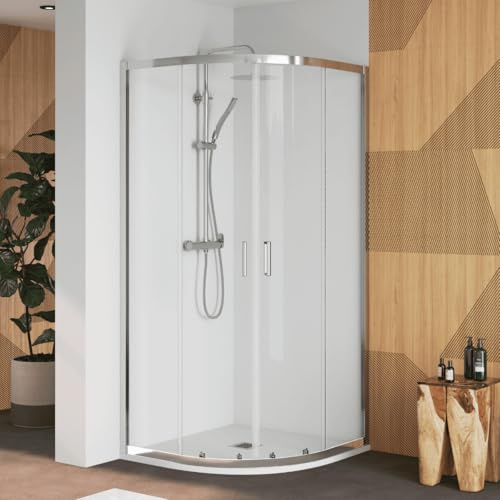Mampara de Ducha Semicircular Corredera| Mampara Ducha Curva Angular Transparente| Cristal Templado 5mm Antical | Altura 190 cm| R50 80 X 80 cm