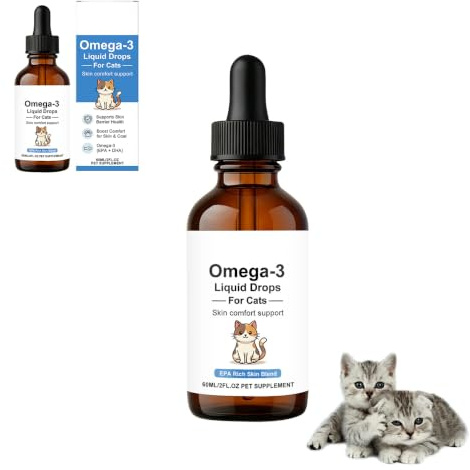 Gouttes d'Oméga-3 pour Chats – Huile de Saumon Purifiée avec EPA & DHA + Vitamine E | Complément Naturel Anti-Démangeaisons, Pelage Brillant & Peau Saine | Facile à Administrer