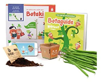BOTAKI - Kit Loisir Créatif - Potager Maison pour Enfant - Kit Semis Haricot - Pots + Sachet de Graines Bio + Palets de Terreau + Magazine - 4 Ans et +