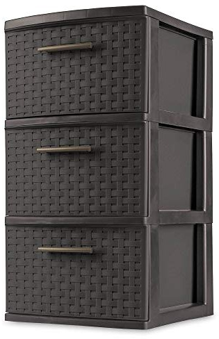 Sterilite Espresso 26306P02 15 X 12 5/8 X 24 Brown 3 Drawer Weave Tower