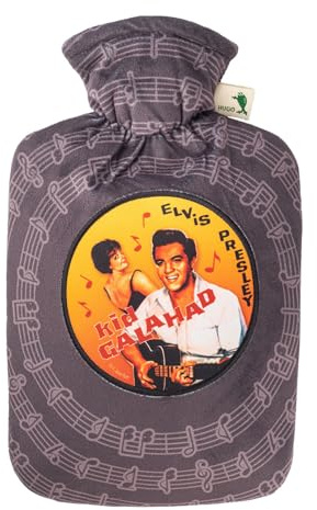 Hugo Frosch Wärmflasche Klassik 1,8 l mit Nickibezug Movie Elvis Presley | Große Bettflasche Made in Germany, auslaufsicher & langlebig, mit kuscheligem Überzug, abnehmbar & waschbar