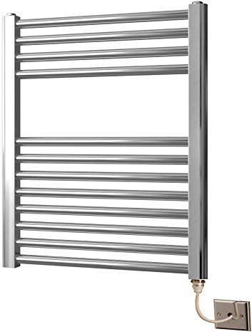 Extra High Heat Output Chrome Electric Flat Towel Rail 500 x 800mm Bathroom Radiator Heater Up to 26% More Heat Output