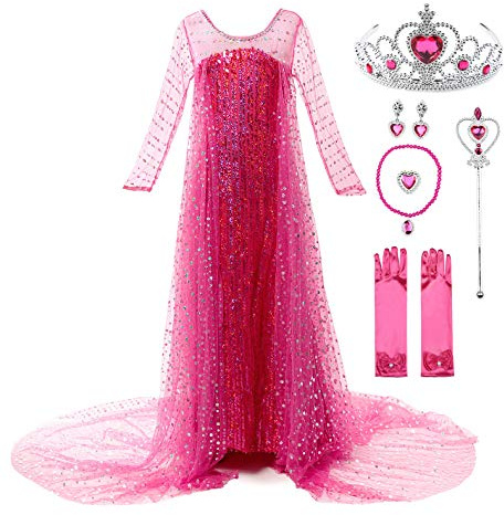JerrisApparel Mädchen Prinzessin Pailletten ELSA Kostüm Kleid Festzüge Party Ankleiden (110, Rosa mit Zubehör)