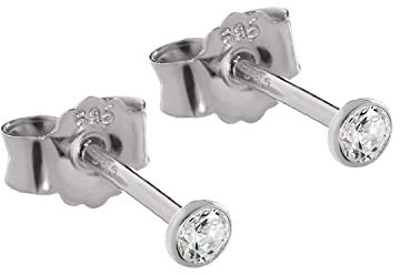 NKlaus Ohrstecker Weißgold 585 Gold 14 Karat mit Zirkonia 2,3mm 2 Stück | Klassische runde Form für Damen und Herren