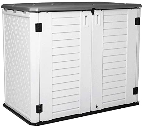 Horizontal Outdoor Garden Storage Shed for Backyards and Patios, Plastic Storage Box Waterproof, Small Shed 26 Cubic Feet Capacity for Bike, Garbage Cans, Lawn Mower, Tools and Garden Accessories