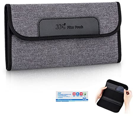 JJC 4 Pockets Lens Filter Case for Filter Up to 82mm (37mm 40.5mm 43mm 46mm 49mm 52mm 55mm 58mm 62mm 67mm 72mm 77mm),Foldout Filter Pouch with Microfiber Cleaning Cloth,Photography Filter Holder Bag