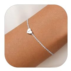 Silvora Armband Damen Silber 925 mit Buchstabe A-Z Herz Anhänger | Mini Kleine Initial Herz Anhänger S925 Silber, Armbänder Anfangsbuchstabe 16CM + 5CM Verlängerungskette Damen Frauen Mädchen