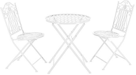Bistroset Caféset Balkongset Cafégrupp Bord och 2 Stolar Metall Vit Ø60cm