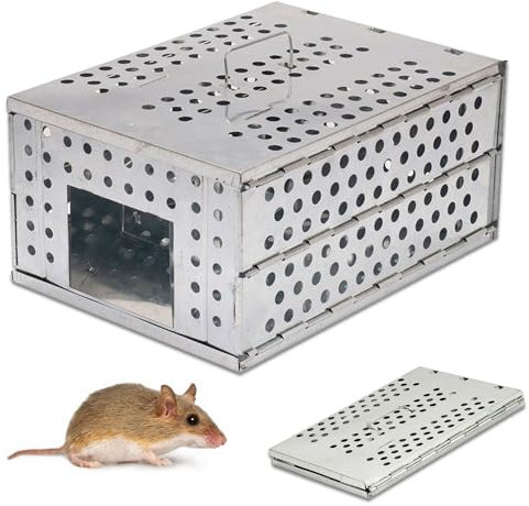 Piège à Rongeurs Rats, Souris, Taupe - Cage XXL Pliable en Acier Galvanisé - Repulsif 100% Naturel - sans Blesser - Usage Intérieur/Extérieur - 30 x 22 x 15 cm - Appât - Acier Galvanisé