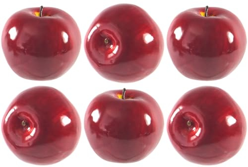 Vasefill 6-Pack Artificial Red Apple Round Plastic Apples Fruit Six Pieces Fake Fuji Jonathan Manzana