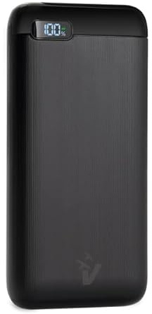 Vultech Power Bank VPB-P20BK 20000mAh USB-A/Type-C Carga rápida Quick Charge 3.0 y Power Delivery 20W batería portátil, 3 Puertos de Carga, LCD con Porcentaje Residual para iPhone, Samsung, Xiaomi