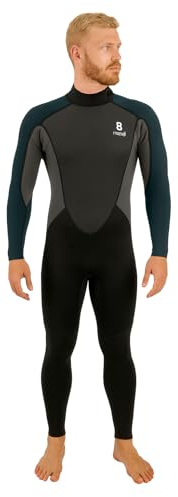Matai Wetsuits Mens 3/2mm Neoprene Super Stretch Back Zip Full Length Wetsuit for Surfing Swimming SUP Canoe Kayak Sailing Windsurfing (L, Black/Navy)