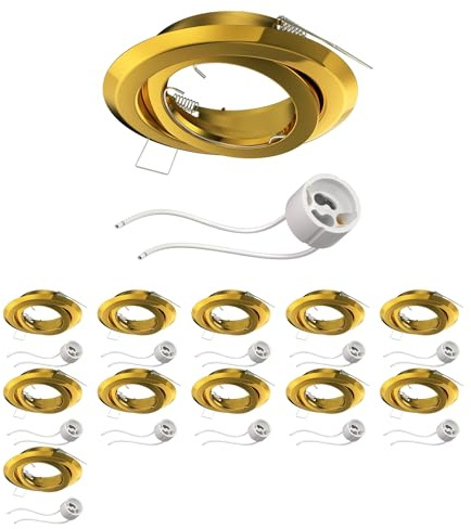 ledscom.de 12 pièces cadre d'encastrement au plafond FABI, rond, pivotant, or brillant (GU10/MR16/GU5,3/50mm) douille incluse
