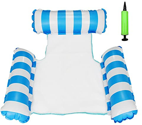 Aufblasbares Schwimmbett,Aufblasbare Wasser-Hängematte Wasserhängematte Schwimmbett Verstellbar Wasser, schwimmender Stuhl, tragbar, aufblasbar, Floßen, Bett, Luftsofa mit manueller Pumpe (hellblau)