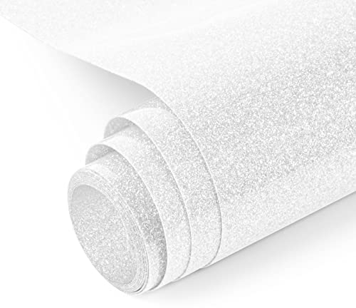 NANAPLUMS Glitzer Plotterfolie Textil - Heat Transfer Vinyl Transferfolie Plotter Flexfolie für Textilien Transferfolie zum Aufbügeln für DIY T-Shirt, Stoffe(Weiß)