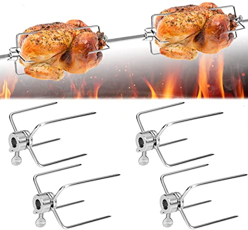 LZQ Fleischklammer 4 Stück Fleischnadeln für Grillspieß,304 Edelstahl Hitzebeständig und rostfrei Multifunktionaler Hähnchengrill Grillgabel für Drehspieß