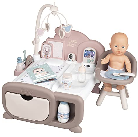 Smoby Toys - Baby Nurse Cocoon Puppen-Spiel-Set für Kinder ab 3 Jahren - 3-in-1 Spielcenter (Puppenbett, Wickeltisch & Ess-Station) - inkl. Puppe & Puppen-Zubehör