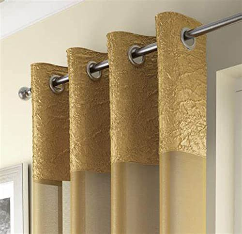 Maple Textiles 2 X Ochre Mustard Gold Eyelet Heading Voile Crushed Metallic Satin Curtain Panel Ring Top Available in 3 sizes (Pair 72''(183cm)Drop), MT/FH/MO