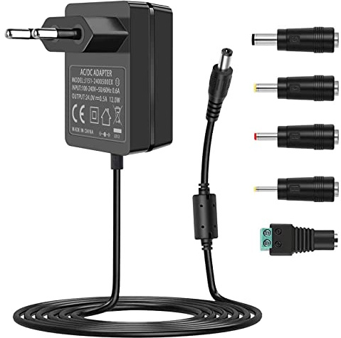 24V 0.5A Netzteil Adapter für ätherisches Öl Diffusor Aromatherapie Luftbefeuchter 24V 500mA Ladegerät 100V~240V Wechselstrom zu DC 24 Volt 12W mit 5 wählbaren Adapter Stecker