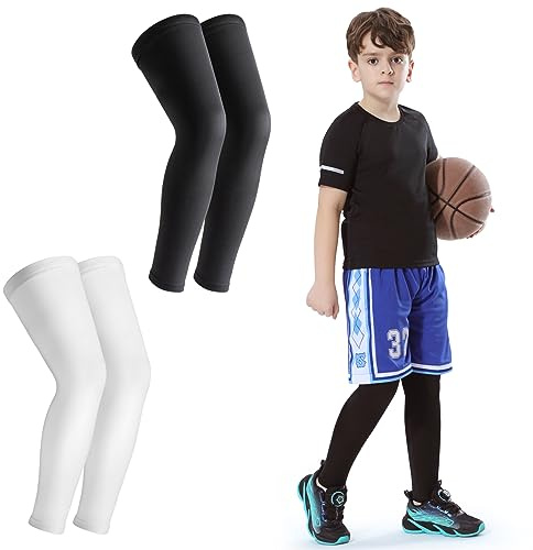 Manicotti per gambe per bambini, 2 paia, manicotti a compressione lunghi per gambe per ragazzi e ragazze, basket, calcio e football