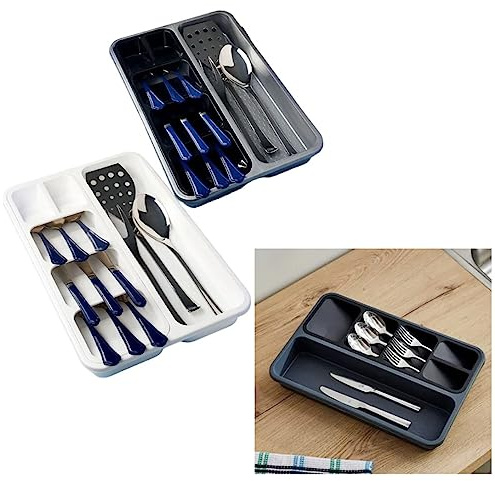 HK Online Pretty Pastels Non Slip CUTLERY TRAY -6 Section Drawer CUTLERY ORGANISER, Drawer CUTLERY DIVIDER 39 x 26.5 x 5cm Colour: RANDOM ONLY (6 Section)