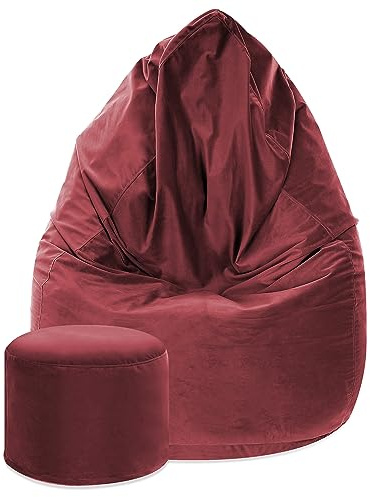 DreamRoots Sitzsack Erwachsene Samt 80x80x120 mit Hocker, Burgundy