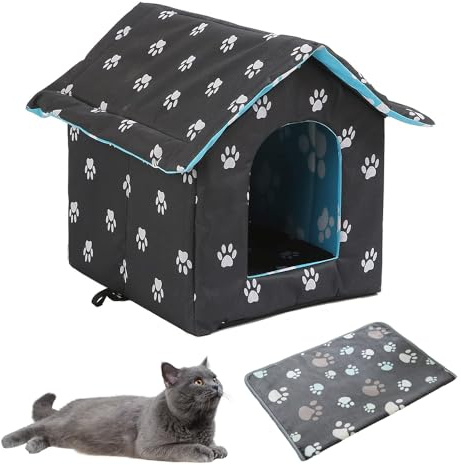 LUFEIS Katzenhaus Für Draußen, 38 x 35 cm Katzenhaus Outdoor Winterfest, Katzenhütte Für Draußen, Wasserdicht Und Warm Faltbare Pet Tierheim Für Katzen, für Katze kleines Haustier Innen im Freien