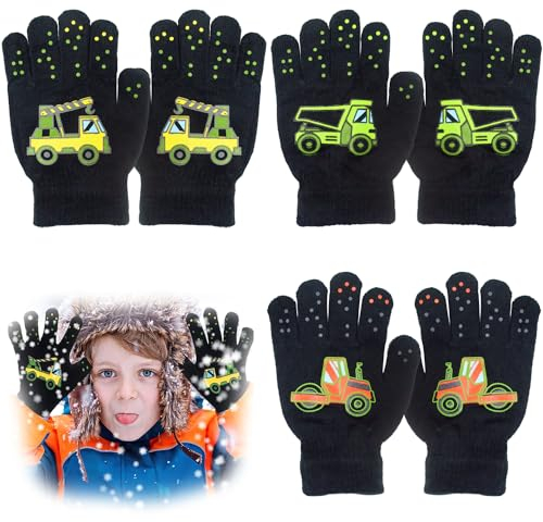 Aohcae 3 Paar warme strickhandschuhe, strickhandschuhe kinder, zauberhandschuhe kinder, handschuhe kinder, winter kinderhandschuhe, stretch vollfinger handschuhe, kinder fingerhandschuhe