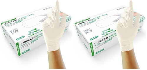 UNIGLOVES Unicare Latex GS0013 Examination - Multipurpose, Powder Free Disposable Gloves, Box of 100 Gloves, Natural, Medium (Pack of 2)