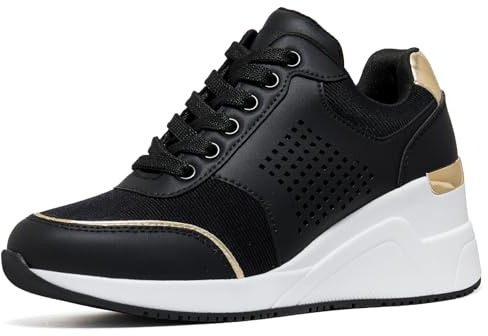 Cestfini Black Wedge Sneakers for Women - Wedge Tennis Shoes Non-Slip Women Fashion Sneakers